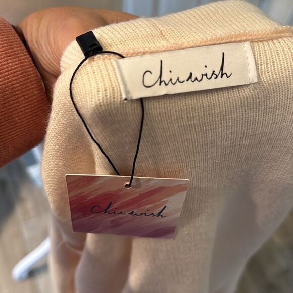 NWT ChicWish Soft Blush Pink Ribbed Hem Drape Open‎ Cardigan Sweater sz M/L - Picture 10 of 11